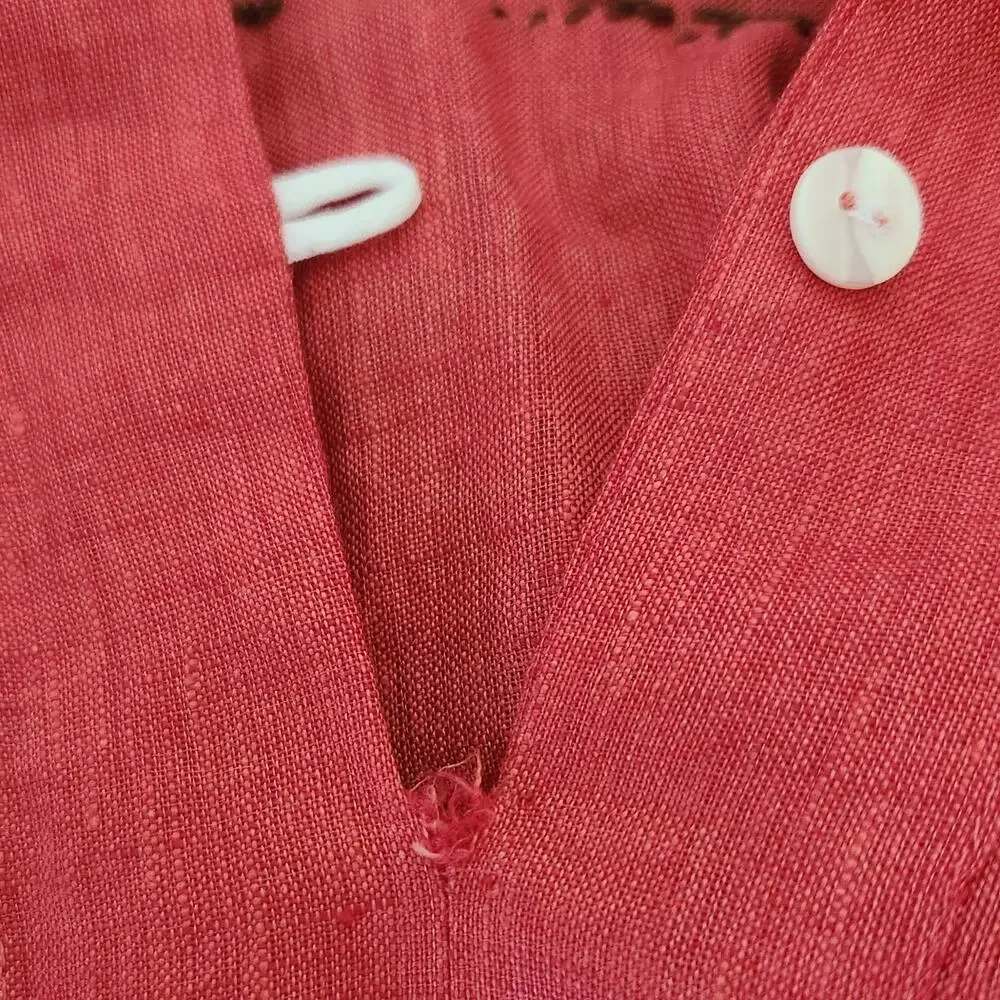 HILOS DE SOL Dalia Mexican embroidered linen lace belted red dress Size S M NEW - Picture 7 of 9